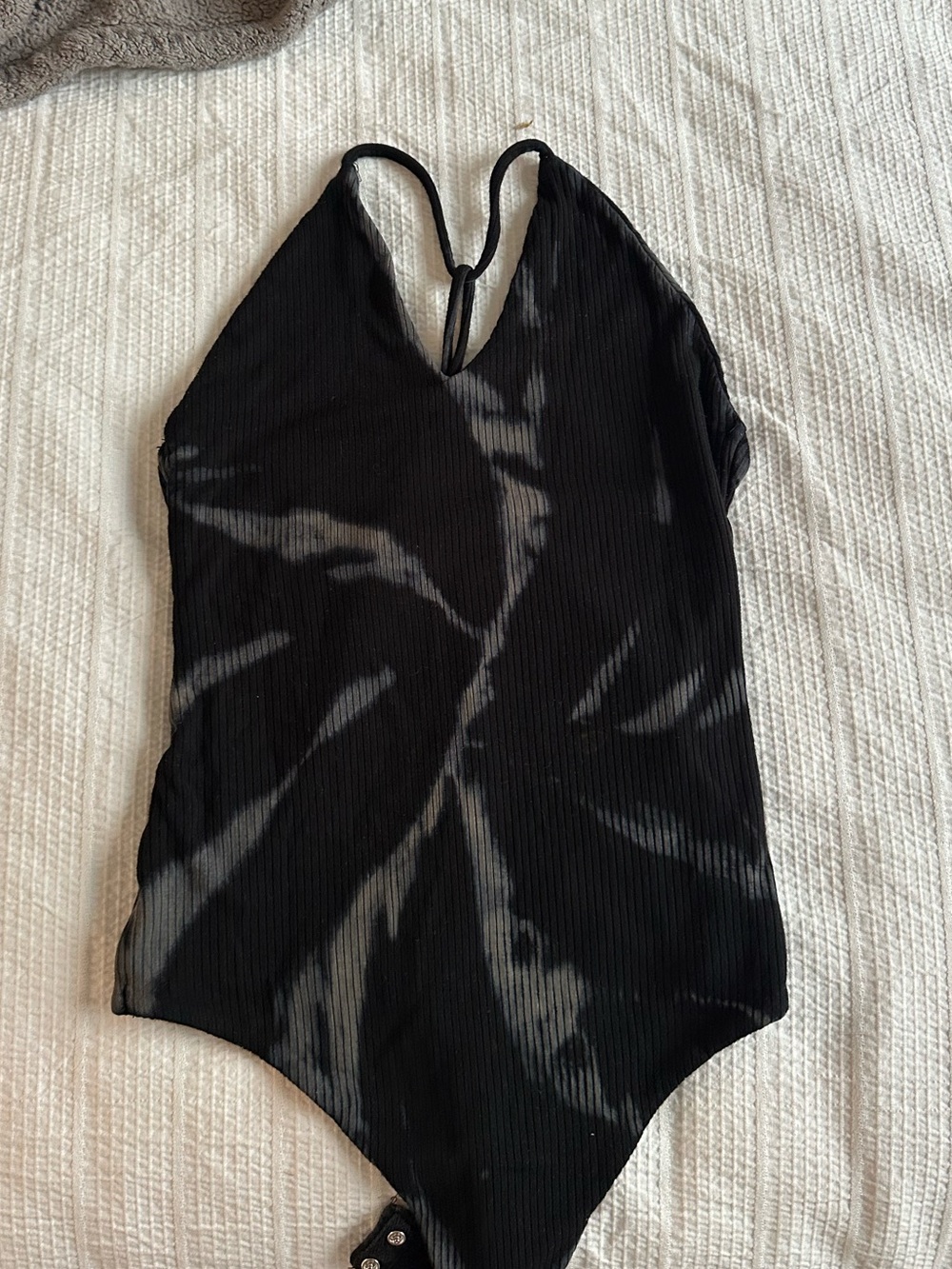 Tie-Dye Black Ribbed V-Neck Bodysuit